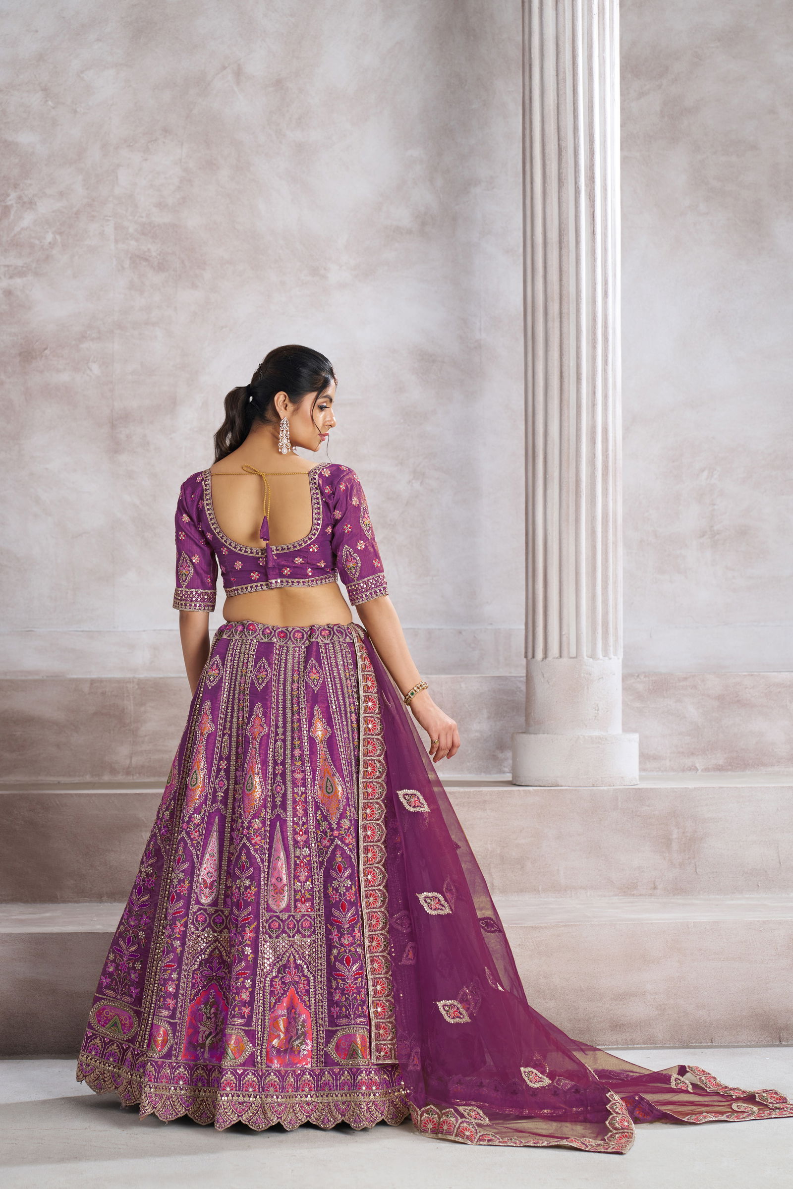 Kf 32 Purple Banarasi Silk Patch Work Semi Bridal Lehenga Choli Exporters In India